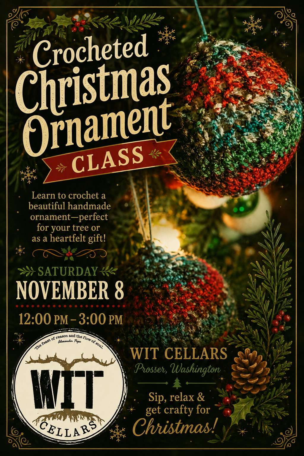 Let’s Crochet Christmas Ornaments at WIT Cellars, Prosser November 8
